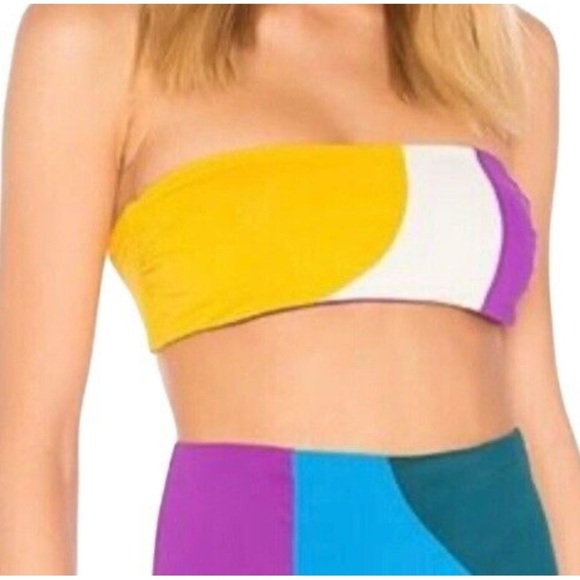 NEW Mara Hoffman Abigail Ivory Multi Back Tie Knot Bandeau Bikini Top Size XL - Picture 2 of 6